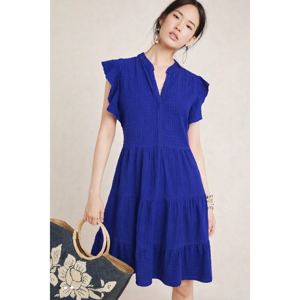 Anthropologie Cobalt Blue Tiered Mini Dress